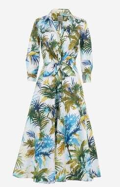 Sara Roka Dralla Palm Print Cotton Shirt Dress Retail $975